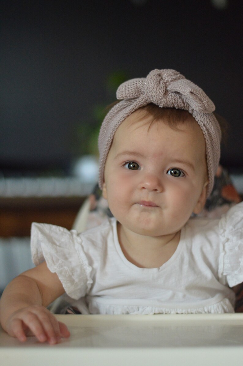 twist headwrap,baby headband bows for baby girls baby headwrap Mauve /& silver sweater headwrap tie knot headwrap bows for girls