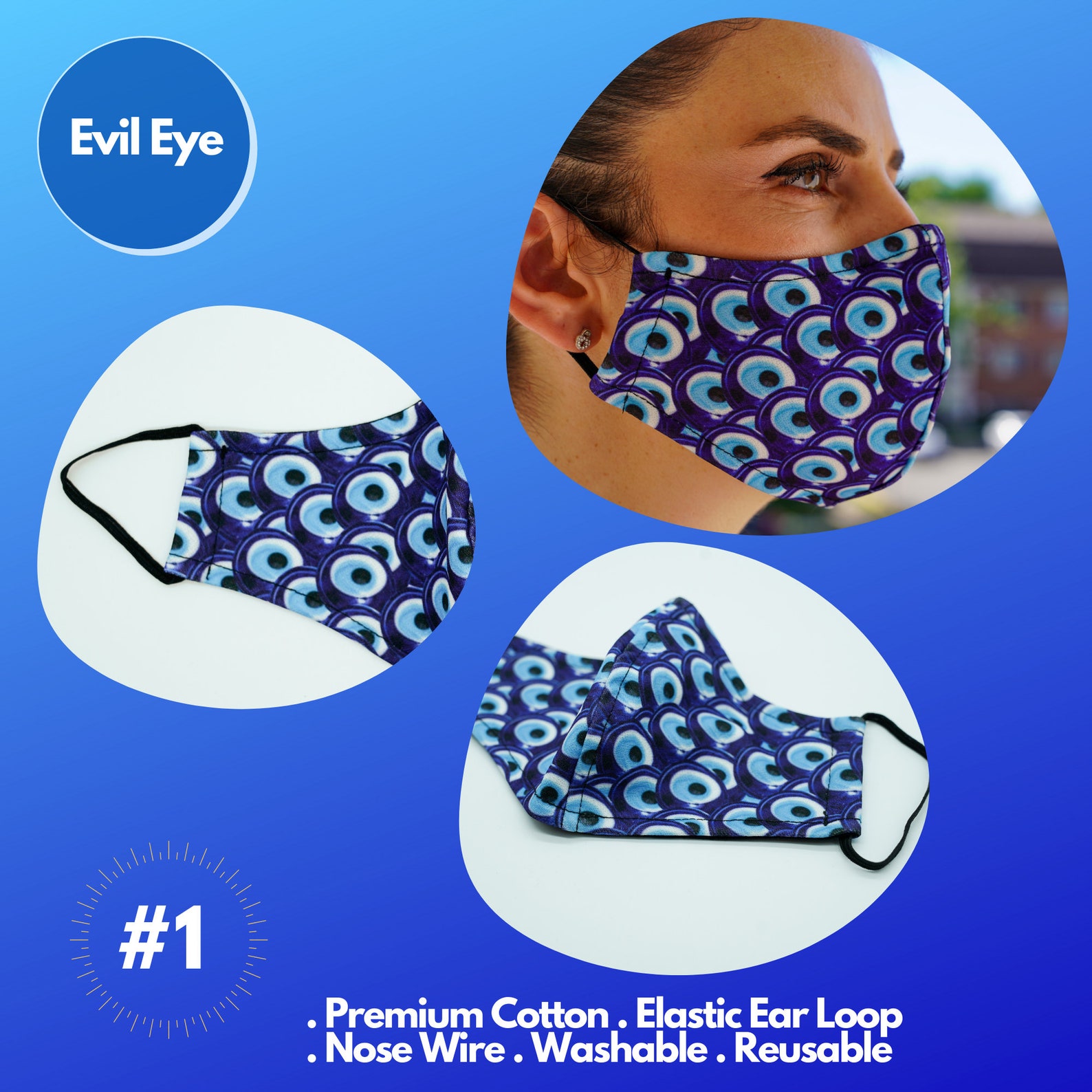 Evil eye face mask organic evileye facemask cotton face Etsy