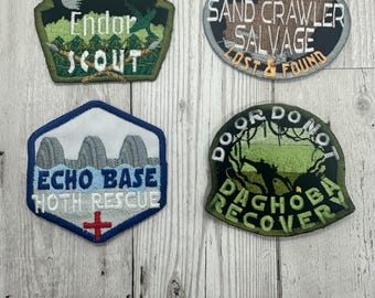 Star Wars inspired embroidered patch, hidden detail Endor Scout, Echo Base, Sand Crawler and Daghoba Recovery patches