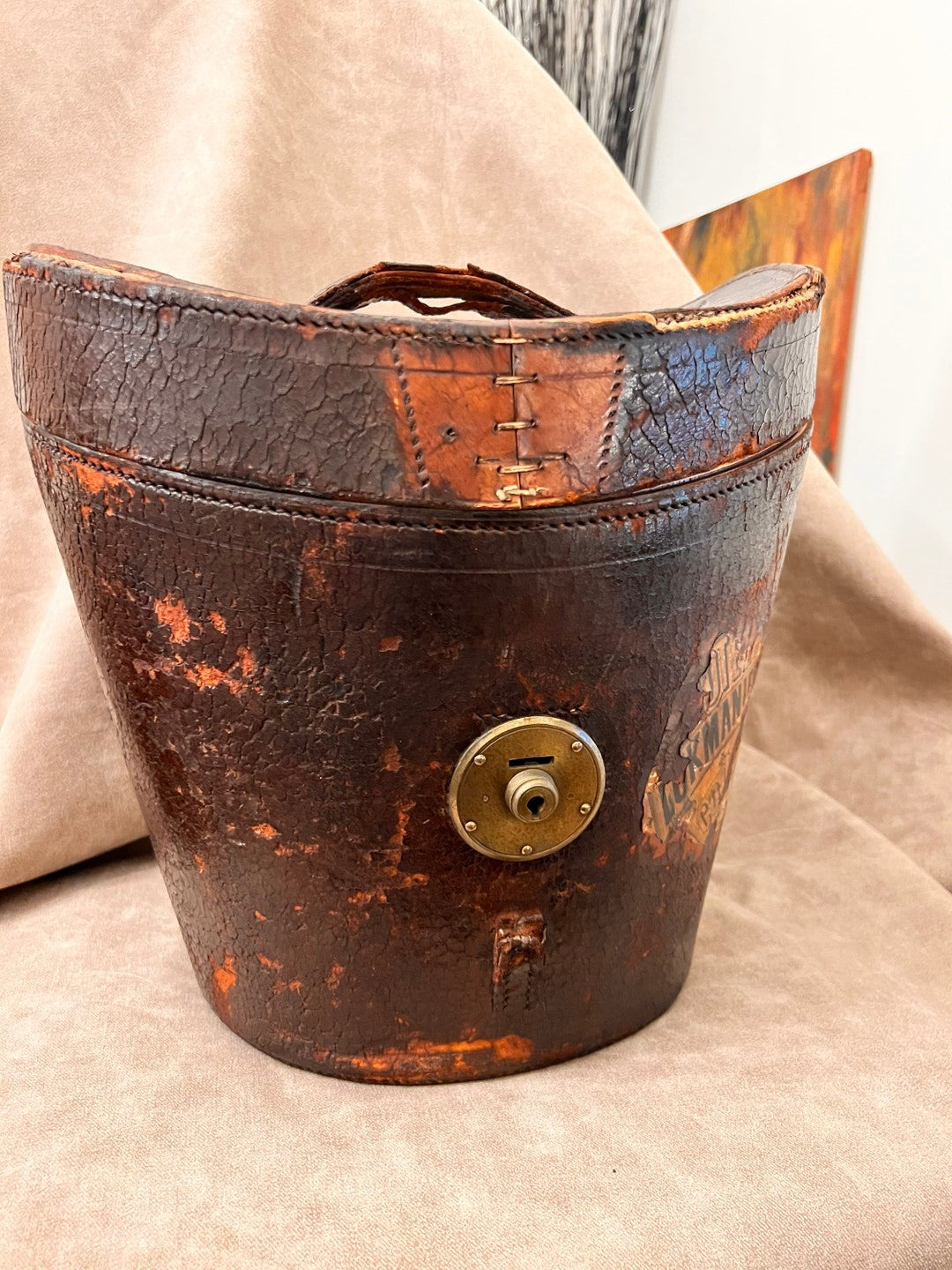 Antique Leather Hat Box Etsy