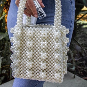 Pearl Handbag, luxury beaded Bridal Faux Pearl Clutch, Box Bag Bucket Bag Wedding bag Vintage Handmade Christmas Gift Party Event Clutch