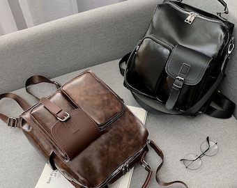Limited Edition Backpack, Vegan Leather Backpack, Vintage Backpack, Laptop Backpack, Gift, Shoulder Bag, Travel Bag, Convertible Backpack