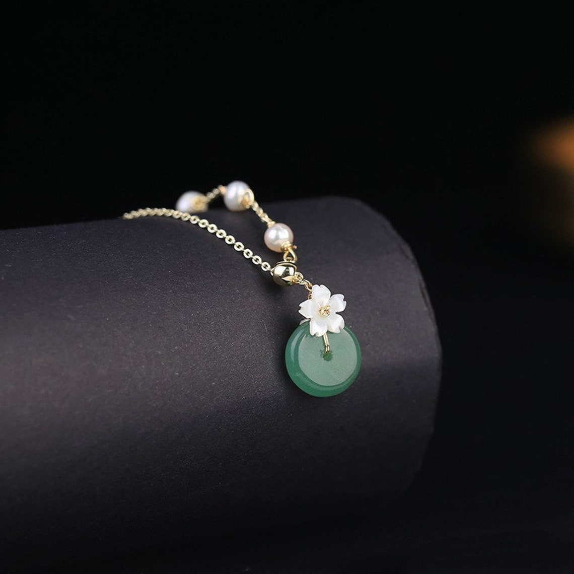 Green Jade Necklace Jade Ring Necklace Jade Jewellery Mom Etsy