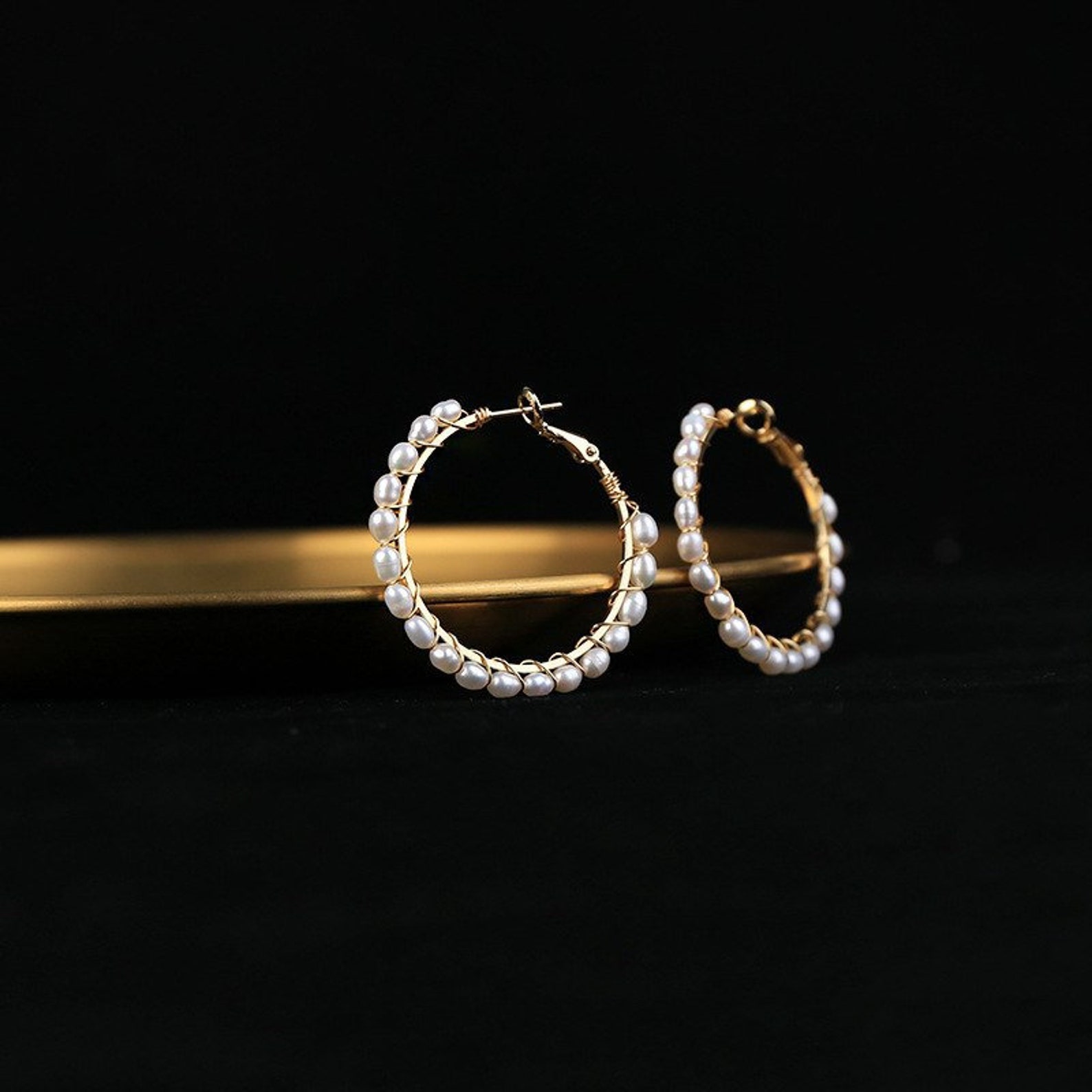 Pearl Hoop Earrings Genuine Freshwater Pearl Hoop Earrings Etsy UK