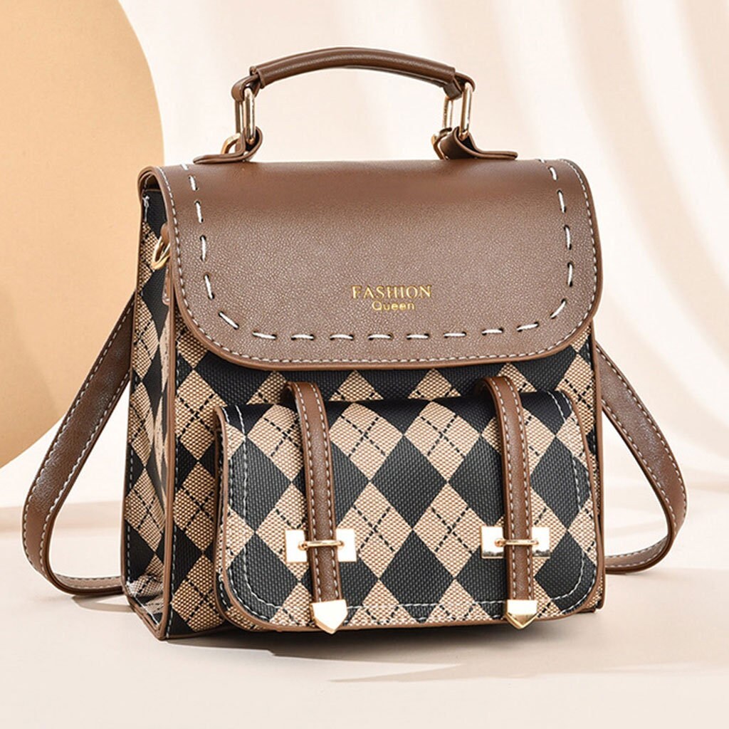 LUXUR 3-in-1 Checkered Crossbody Bag For Women's-PU Vegan Leather Cross  Body Bag-Fashion Checkered Shoulder Satchel Handbag with Coin Purse Brown  Checkered 