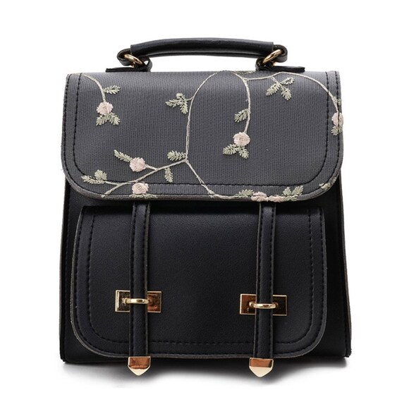 leather floral backpack