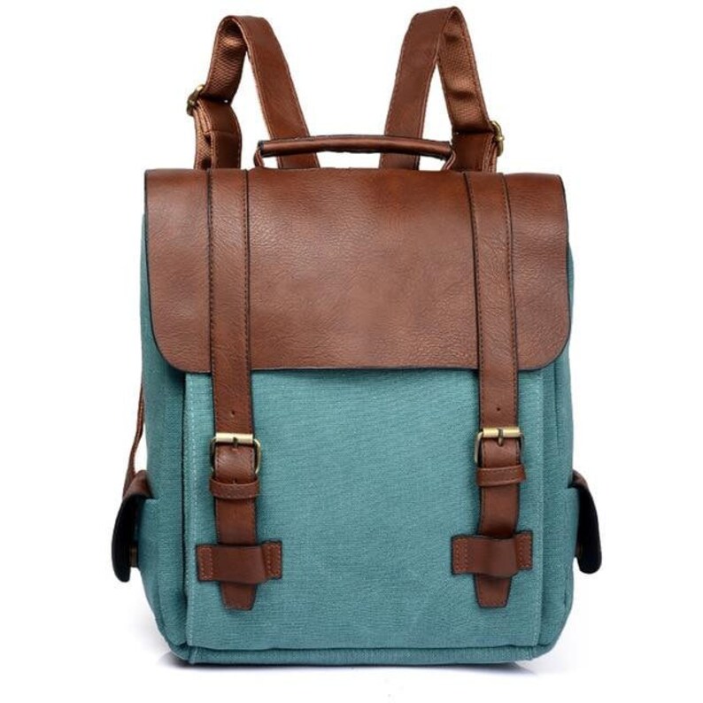 Canvas Backpack Vegan Leather Backpack Vintage Leather Etsy
