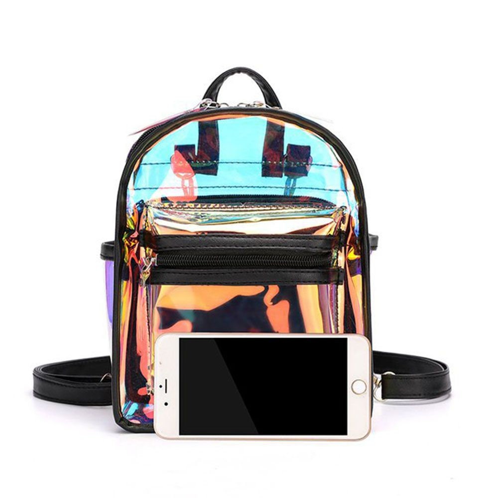 Holographic Backpack for Girls Transparent PVC for Concert Security Travel Stadium Sporting Event Hologram School Bag for Women Ladies Student Girls 