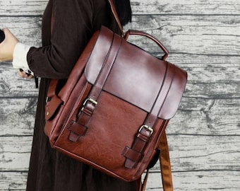 vegan leather laptop backpack