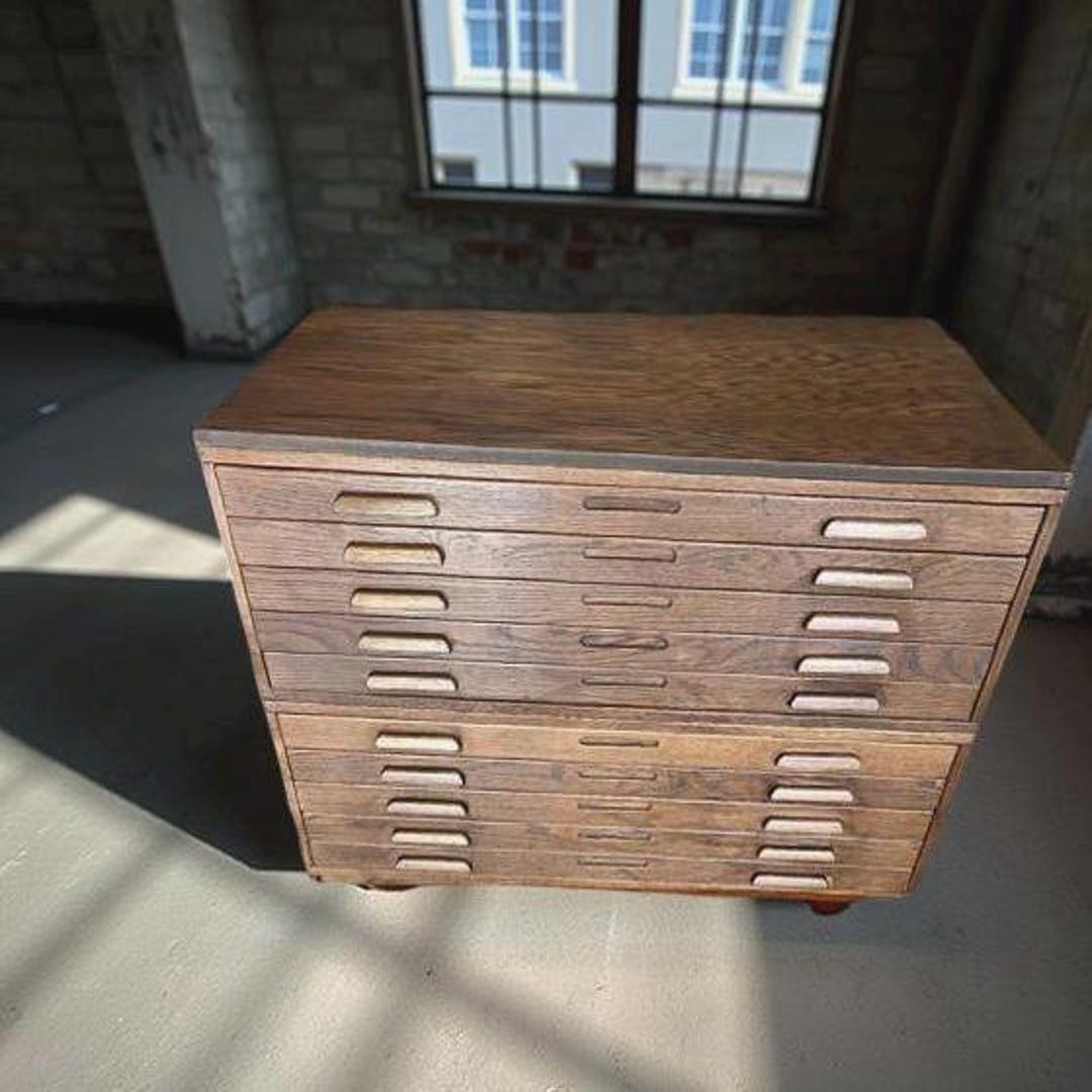 Antique Double Stack Wooden Flat File Architectural Cabinet - Etsy