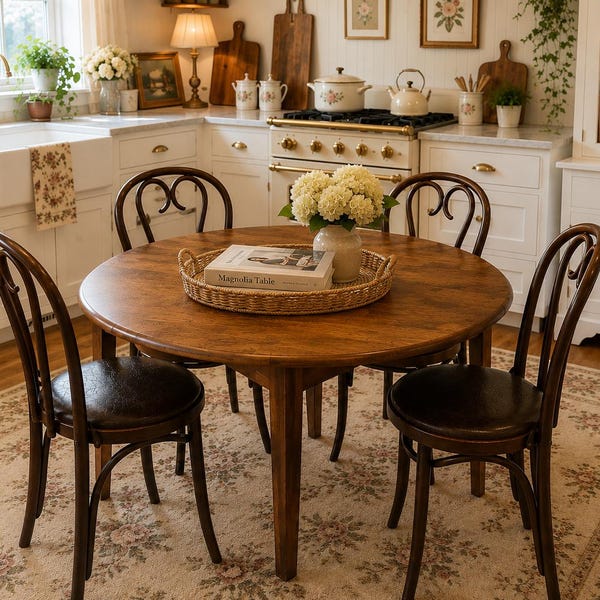 Vintage Polish Bentwood Dining Set | 5 Bentwood Café Chairs | Expandable Drop Leaf Table | Cottagecore | French Country