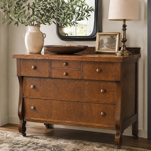 Antique Quarter Sawn Oak Washstand Dresser | Arts & Crafts Oak Chest | Original Wood Knobs | Restored Tiger Oak Cabinet | 42” Wide