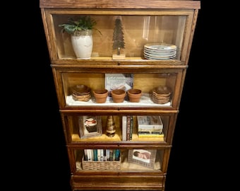 Vintage Macey 4 Stack Barrister Oak Cabinet with original finish