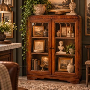 Vintage Bookcase With Glass Doors - Etsy