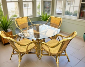 Vintage Palm Beach Regency Rattan Patio/Sunroom 4 Chair with Table