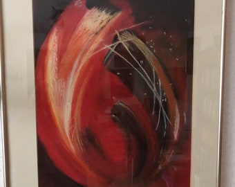 Zwei Aquarelle Moderne Kunst, rote Farben, signiert und gerahmt