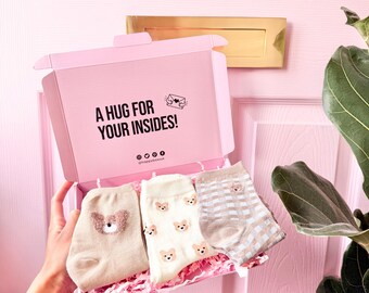 Teddy Socks Gift Box: Novelty Smiley Face Socks
