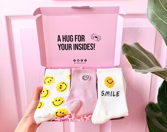 Self-Care Socks Gift Box: Novelty Smiley Face Socks