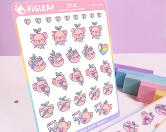 Pigleaf Pride Planner Stickers ⋰ Cute Pig Kawaii Sticker Sheet ⋰ Stickers ⋰ LGBTQ+ LGBT LBGTQIA Stickers ⋰ Planner Stickers ⋰ Sticker Sheet