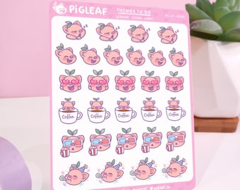 Pigleaf Things To Do Planner Stickers ⋰ Cute Pig Kawaii Sticker Sheet ⋰ Pigleaf Stickers ⋰ Happy Sweet ⋰ Going Out, Self Care Stickers