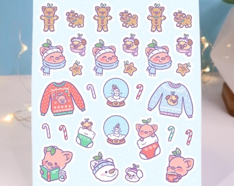 Pigleaf Winter Holidays Planner Stickers ⋰ Cute Pig Kawaii Sticker Sheet ⋰ Pugleaf - Pug Stickers ⋰ Holiday Christmas Panner Stickers