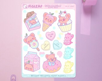Pigleaf Sweet & Kind-y Planner Stickers ⋰ Cute Stickers ⋰ Selflove Stickers ⋰ Candy  ⋰ Pastel Stickers ⋰ Planner Stickers ⋰ Sticker Sheet