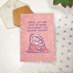 Pigleaf Paz y Alegría Tarjeta de Saludo ⋰ Kawaii Tarjeta de Vacaciones ⋰ Tarjeta de Felicitación de Navidad ⋰ Tarjeta de Saludo ⋰ Kawaii ⋰ Cerdo y Perro Dulce Tarjeta