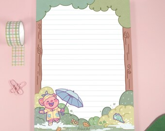 Pigleaf Rainy Days A5 Notepad ⋰ 50 Sheets ⋰ Stationery Notepad Letter Paper ⋰ Lined A5 Stationary Pad ⋰ Letter Paper ⋰ Penpal Paper