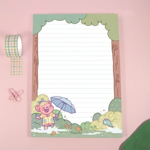 Pigleaf Rainy Days A5 Bloc de notas ⋰ 50 hojas ⋰ papelería Bloc de notas Papel de carta ⋰ Forrado A5 Papel estacionario ⋰ Papel de carta ⋰ Papel de penpal