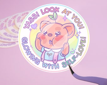 Pigleaf Glowing With Self-Love WATERPROOF Sticker  ⋰ Cute Pig Kawaii ⋰ Stickers ⋰ Selflove Stickers ⋰ Selfcare Stickers ⋰ Pastel ⋰ Self-love