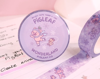 Pigleaf Winter Wonderland Washi Tape ⋰ Kawaii Washi Planner Tapes ⋰ Cute Pig ⋰ Kawaii Stationery ⋰ Illustrated Masking Tape ⋰ Holidays