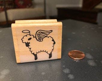 Vintage Rubber Stamp Rare Starry Night Stamps Angel Sheep