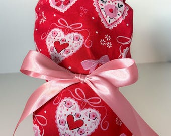 Valentines Day Ponytail Scrub Cap, Paisley Surgical Hat, Womens Scrub hat