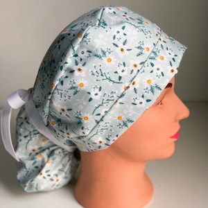 Ponytail scrub cap Spring flowers, Floral Ponytail scrub hat, surgery hat, Womens surgical hat