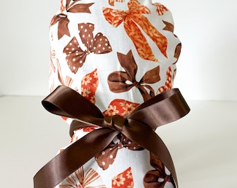 Fall Bows Ponytail Scrub Cap, Women's Scrub Caps, Fall Plaid Scrub Hats