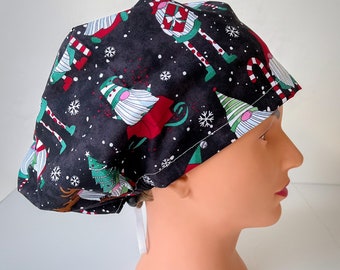 Christmas Gnome Scrub Hat, Euro Surgical Cap, Holiday Cap