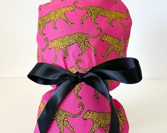Cheetah Ponytail Scrub Hat, Leopard Scrub Cap ,