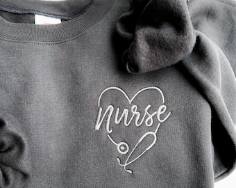 Embroidered Nurse Sweatshirt, Stethoscope Crewneck