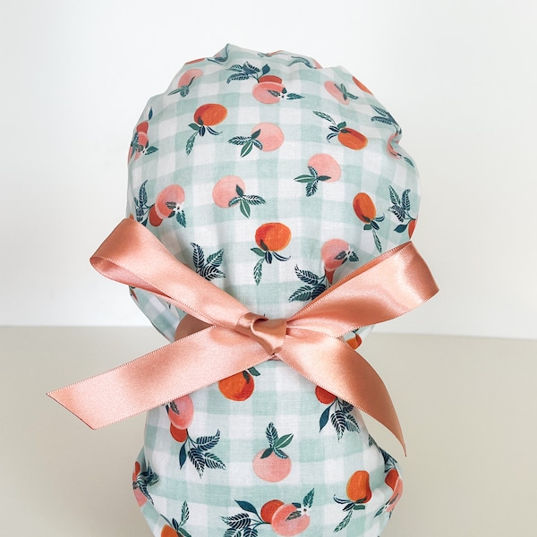 Ponytail scrub hat, Spring scrub caps, womens ponytail scrub hat, surgical scrub, tangerine scrub hat, tropical, oranges,ponytail scrub cap