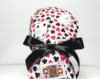 Queen of Hearts Ponytail Scrub Cap, Women's Poker Surgical Hat