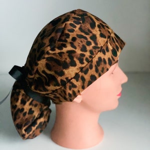 Ponytail scrub hat cheetah, surgery hat, ponytail scrub cap, women’s scrub hat floral, OR hats, leopard, animal print