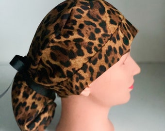 Ponytail scrub hat cheetah, surgery hat, ponytail scrub cap, women’s scrub hat floral, OR hats, leopard, animal print