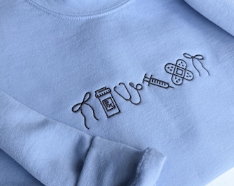 Nurse Icon Embroidered Sweatshirt, Medical Icon Sweater, Gift for Nurse