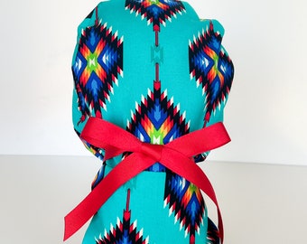 Southwestern Ponytail Scrub Hat, Boho Cowgirl Surgical Cap