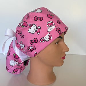 Kitty Ponytail scrub hat, Pediatrics Ponytail scrub cap, Kitty Cat scrub cap, women’s scrub hat, Kitty scrub hat, PEDS scrub hat, character
