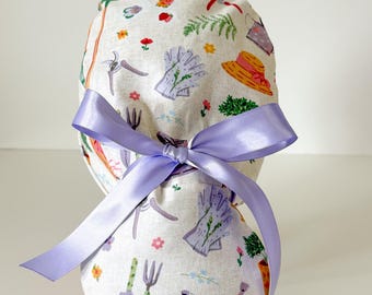 Garden Print Ponytail Scrub Hat, Women's Farmer Market Surgical Cap