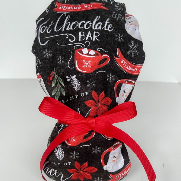 Hot Cocoa Christmas Ponytail Scrub Hat, Womens surgical cap, Euro Option