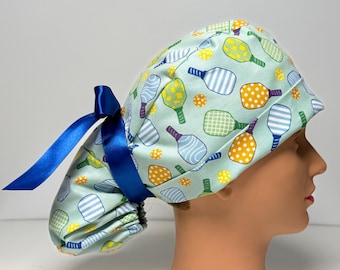 Pickleball Ponytail Scrub Hat, Women's Surgical Cap.