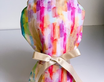 Watercolor Ponytail Scrub Hat, Rainbow Cotton Nurse Cap, Womens caps