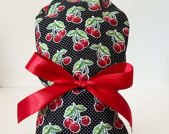 Cherry Print Ponytail Scrub Cap, Polka Dot Scrub hat